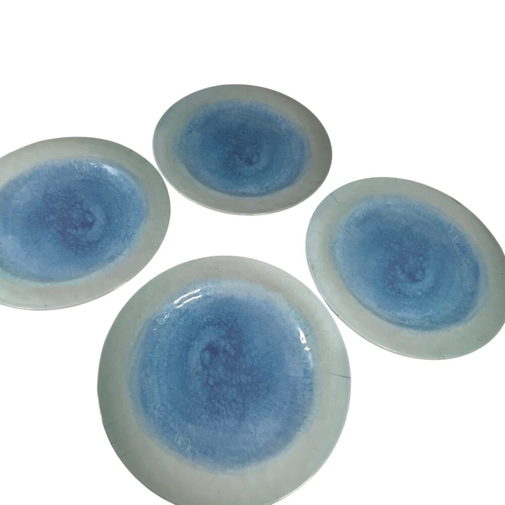 Cynthia Rowley Blue Cream Aqua Glazed Melamine Set of 4 Dinner Plates 11"